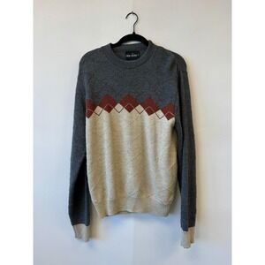 Vintage Pine‎ State Sweater Mens Small Gray Cream Argyle Knit Crewneck Pullover